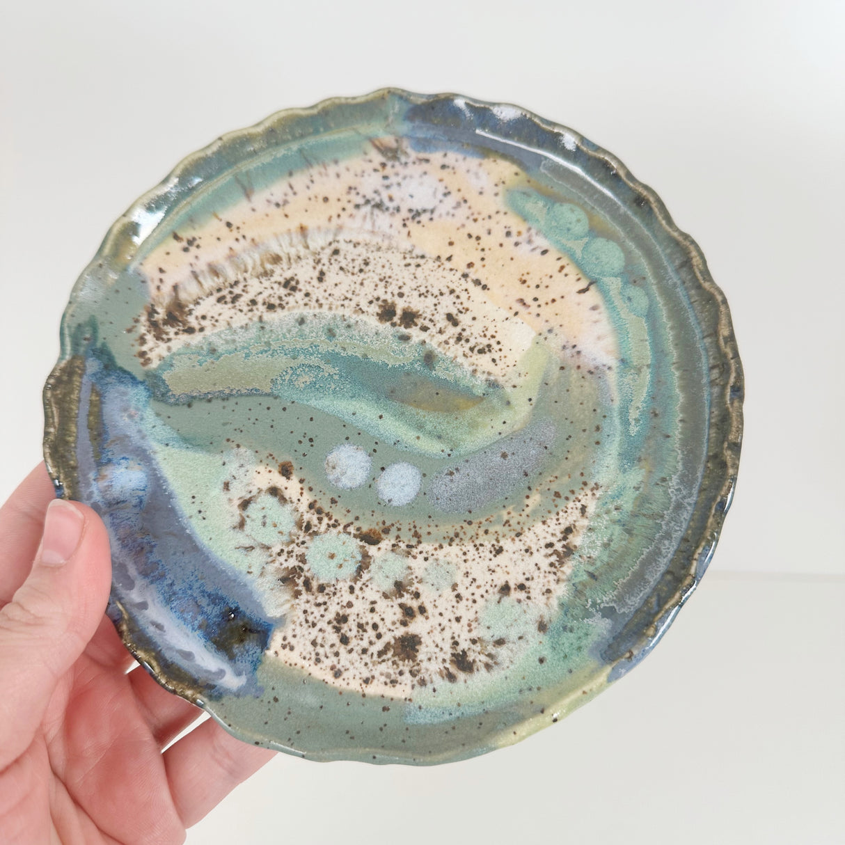 Winter Woods and Blue Green Speckled Stoneware Dishes | Madeleine Schmidt