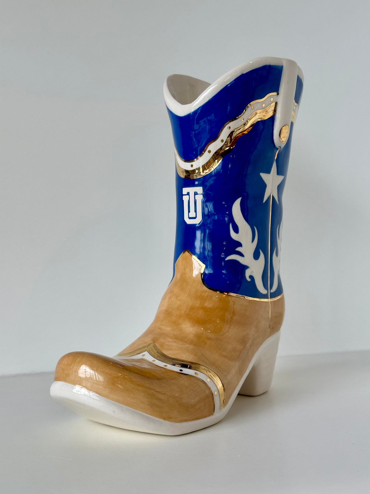TU Cowboy Boot Vase with 22K Gold Accents