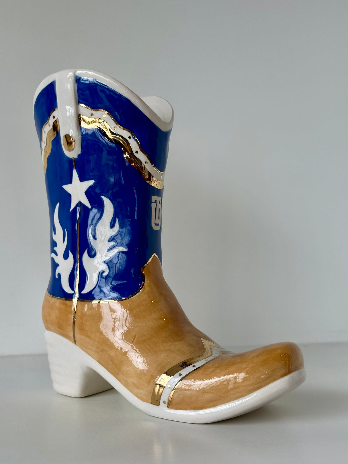 TU Cowboy Boot Vase with 22K Gold Accents