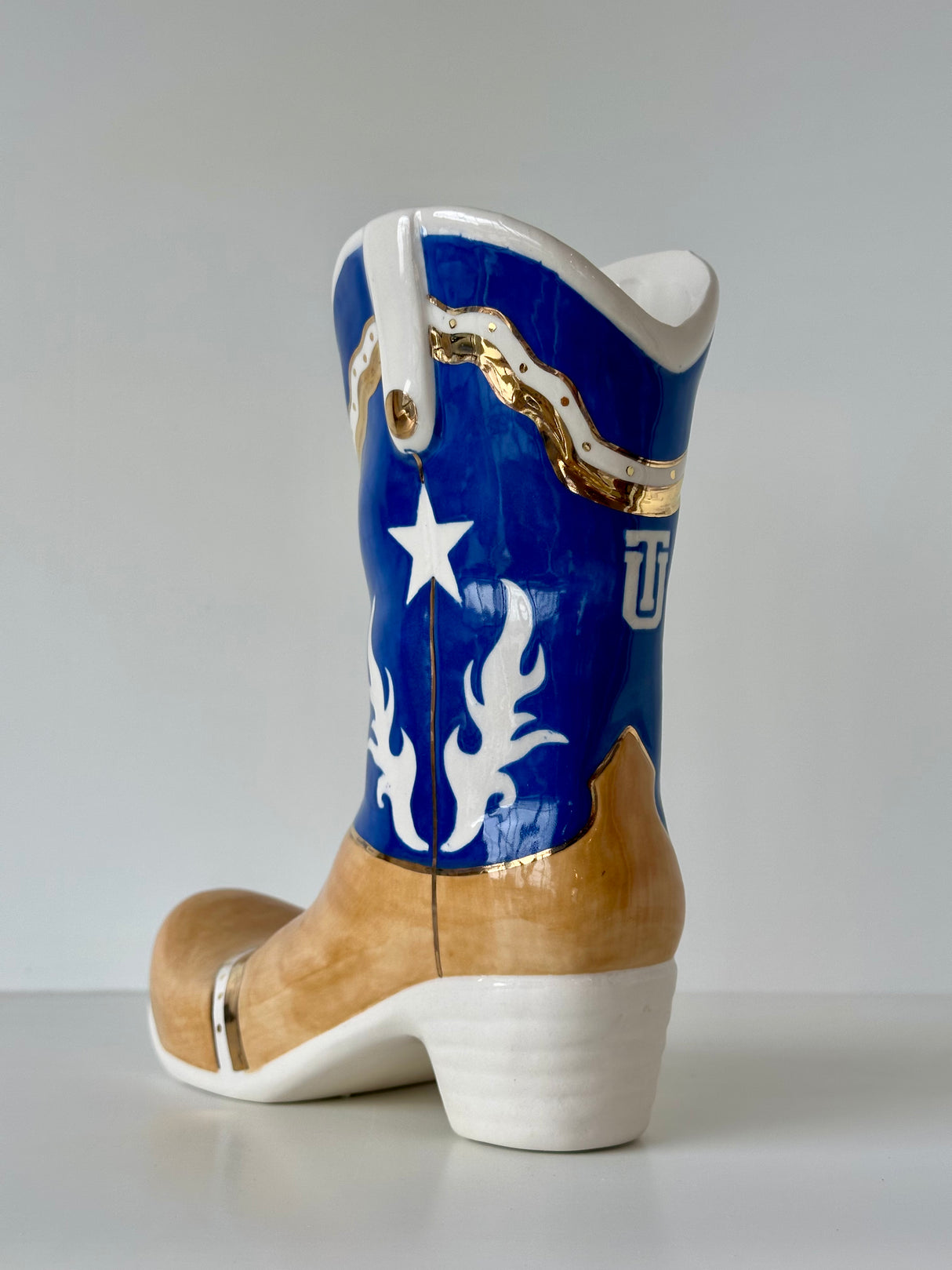 TU Cowboy Boot Vase with 22K Gold Accents