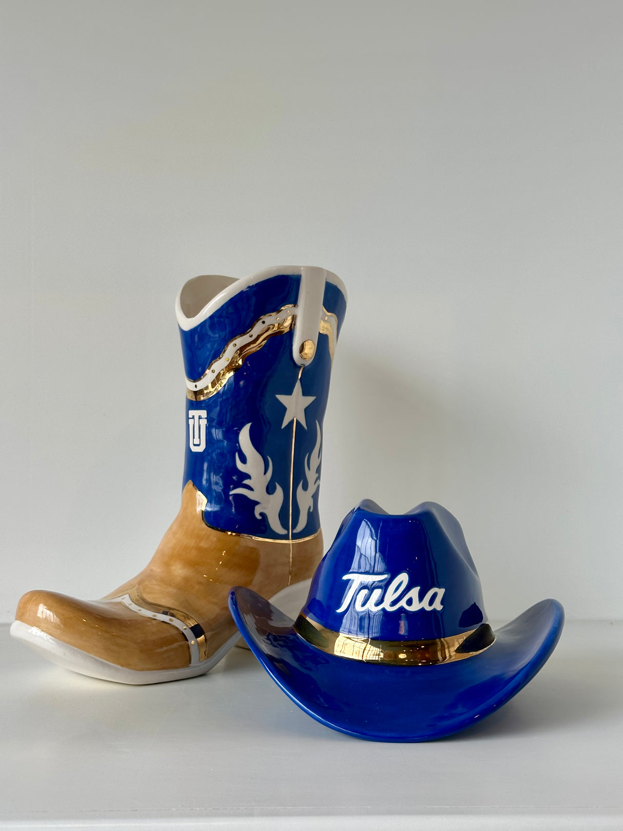 TU Cowboy Boot Vase with 22K Gold Accents