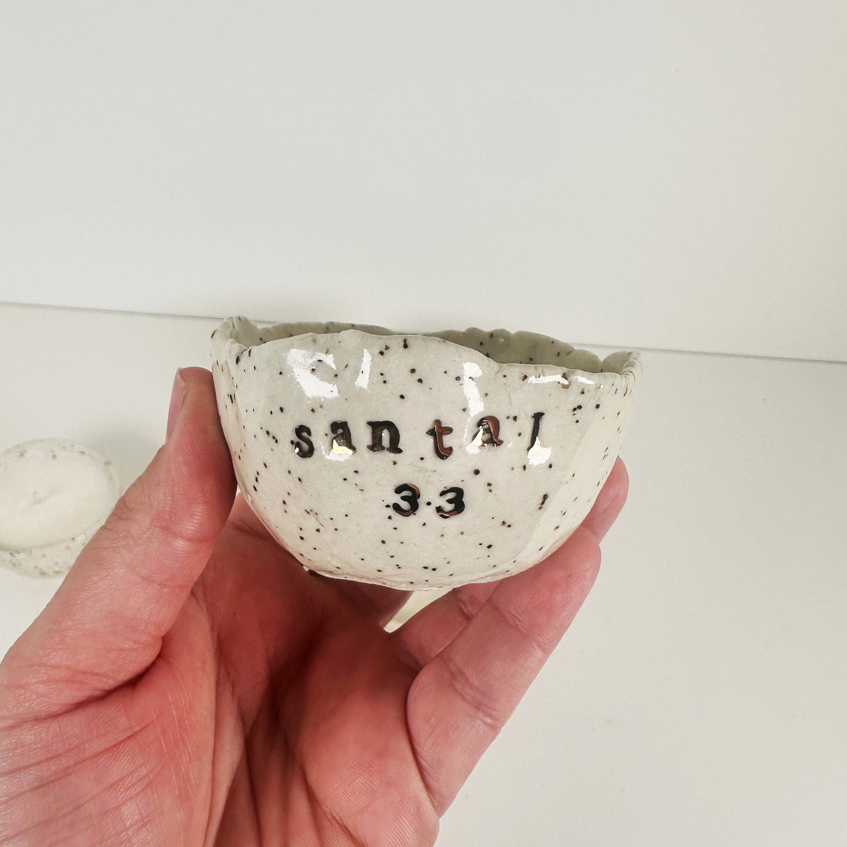 Speckled Stoneware Bowls Featuring 22k Gold and Designer Fragrances | Madeleine Schmidt