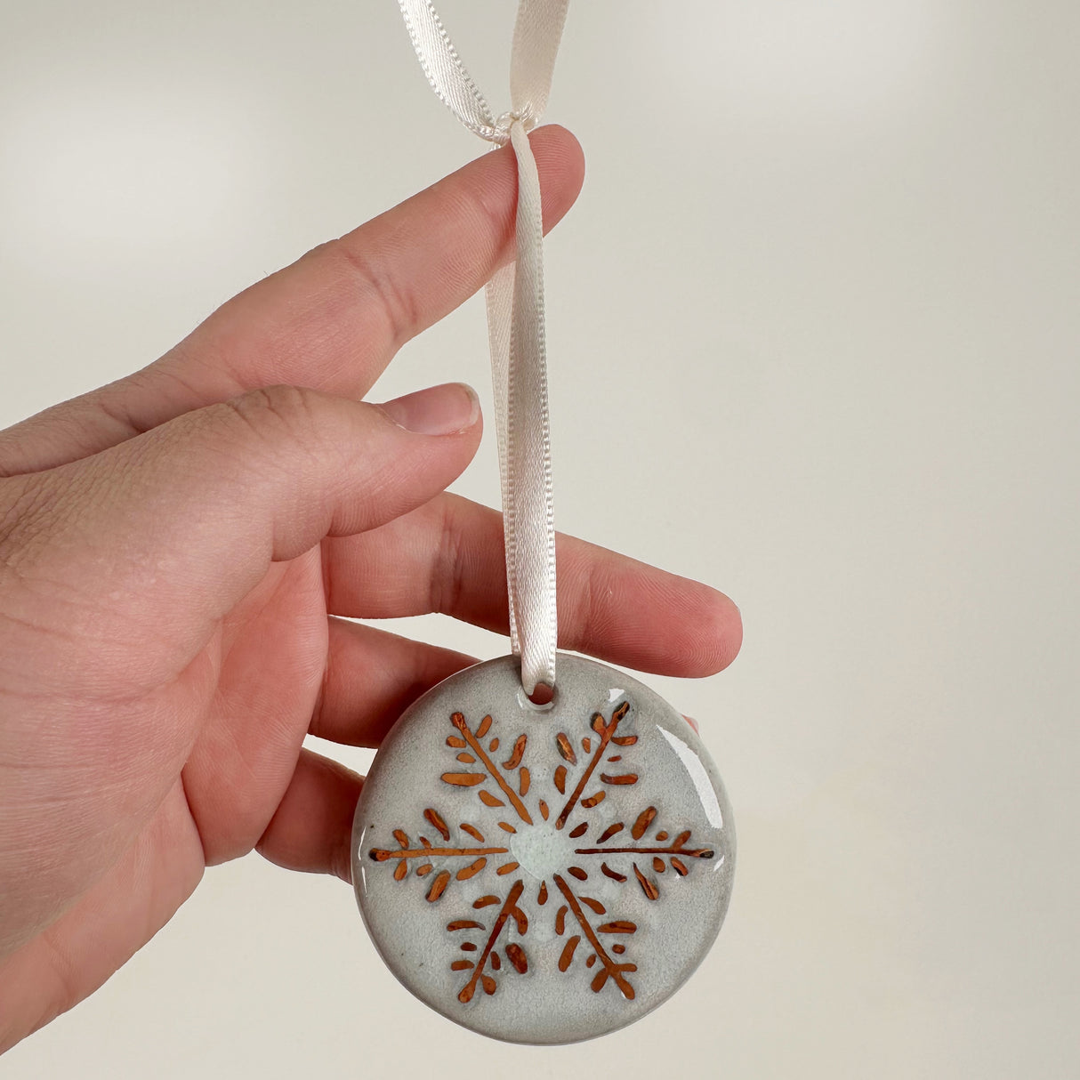 Hand Painted Snowflake Lace Patterned Ceramic Ornament in Blue | Terra Clay