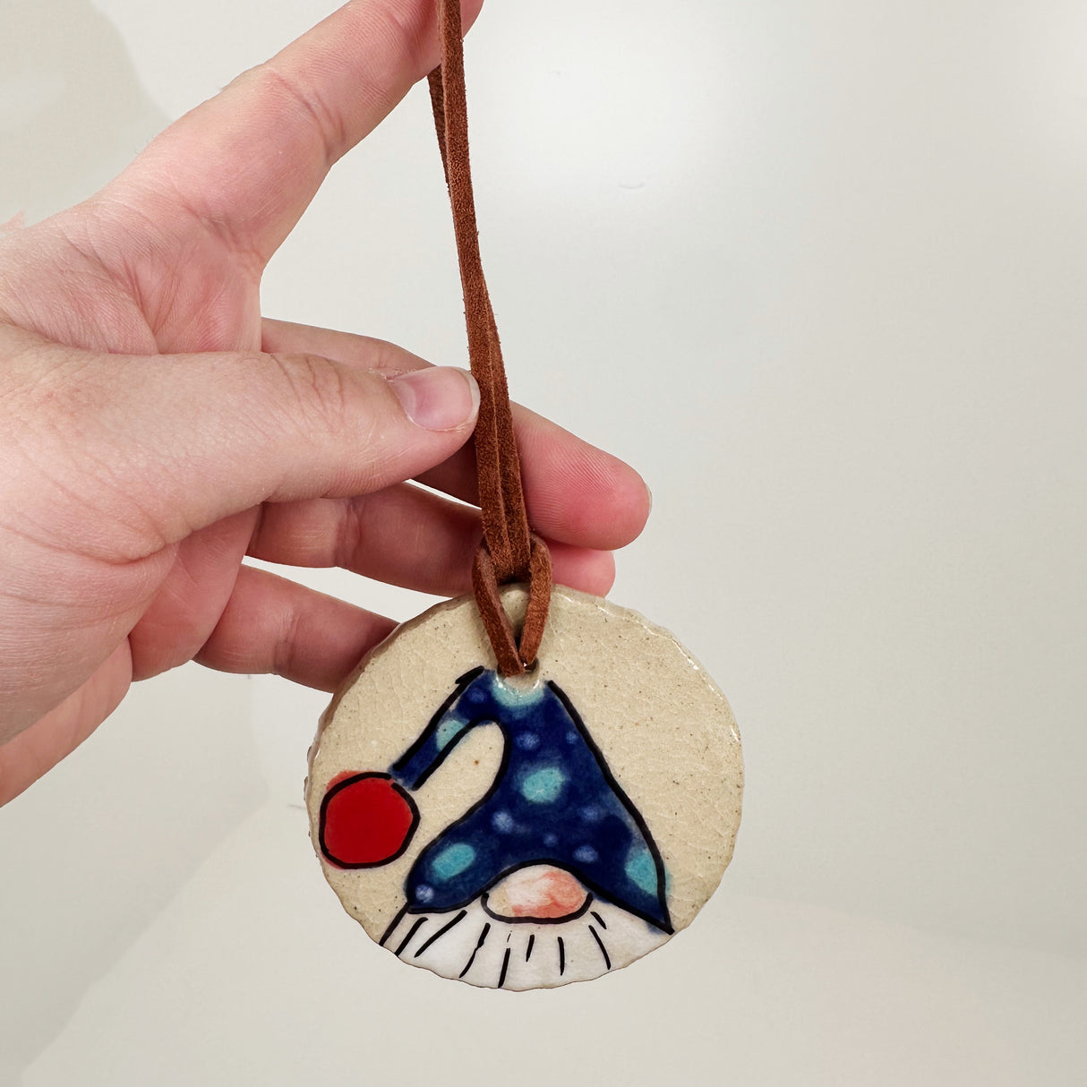 Hand Painted Ceramic Gnome Ornament- A | Triska Pottery