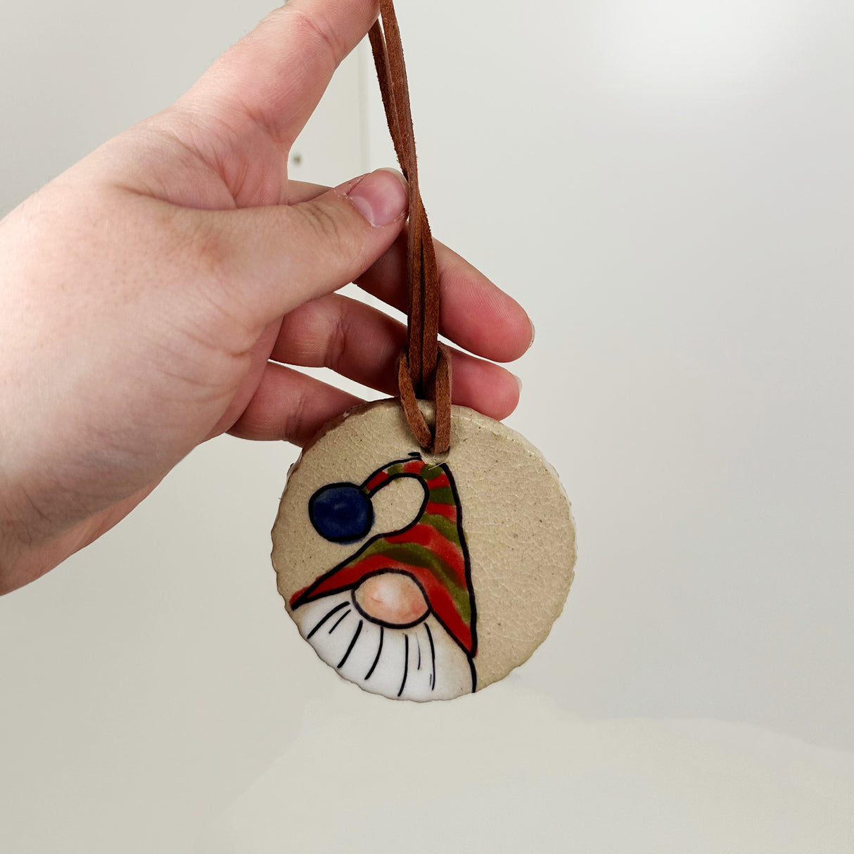 Hand Painted Ceramic Gnome Ornament- C | Triska Pottery