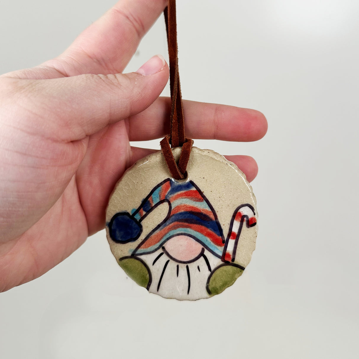 Hand Painted Ceramic Gnome Ornament- D | Triska Pottery