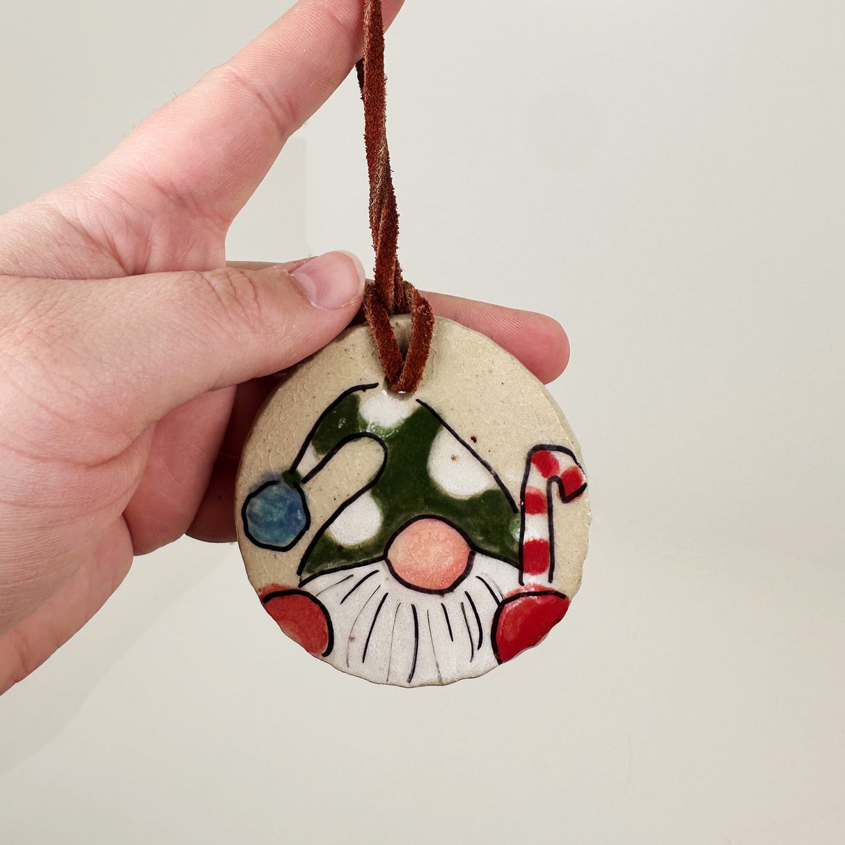 Hand Painted Ceramic Gnome Ornament- F | Triska Pottery