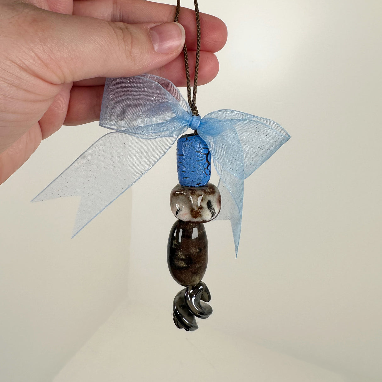 Blue Bow Ceramic Bead Ornament- A | Cera Stout