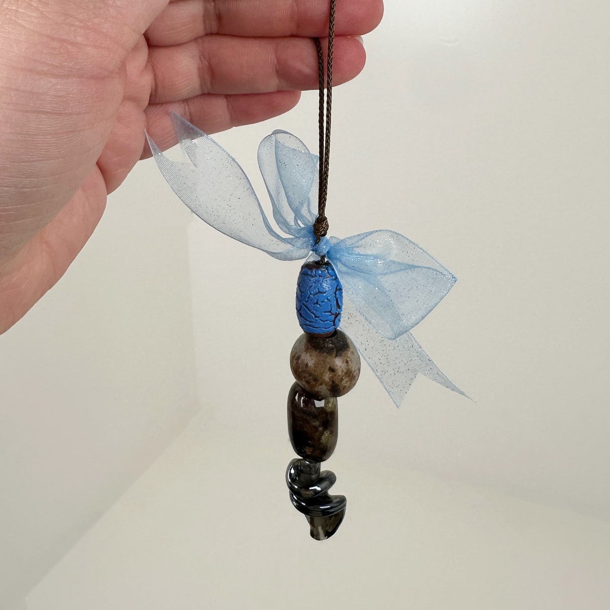 Blue Bow Ceramic Bead Ornament- B | Cera Stout
