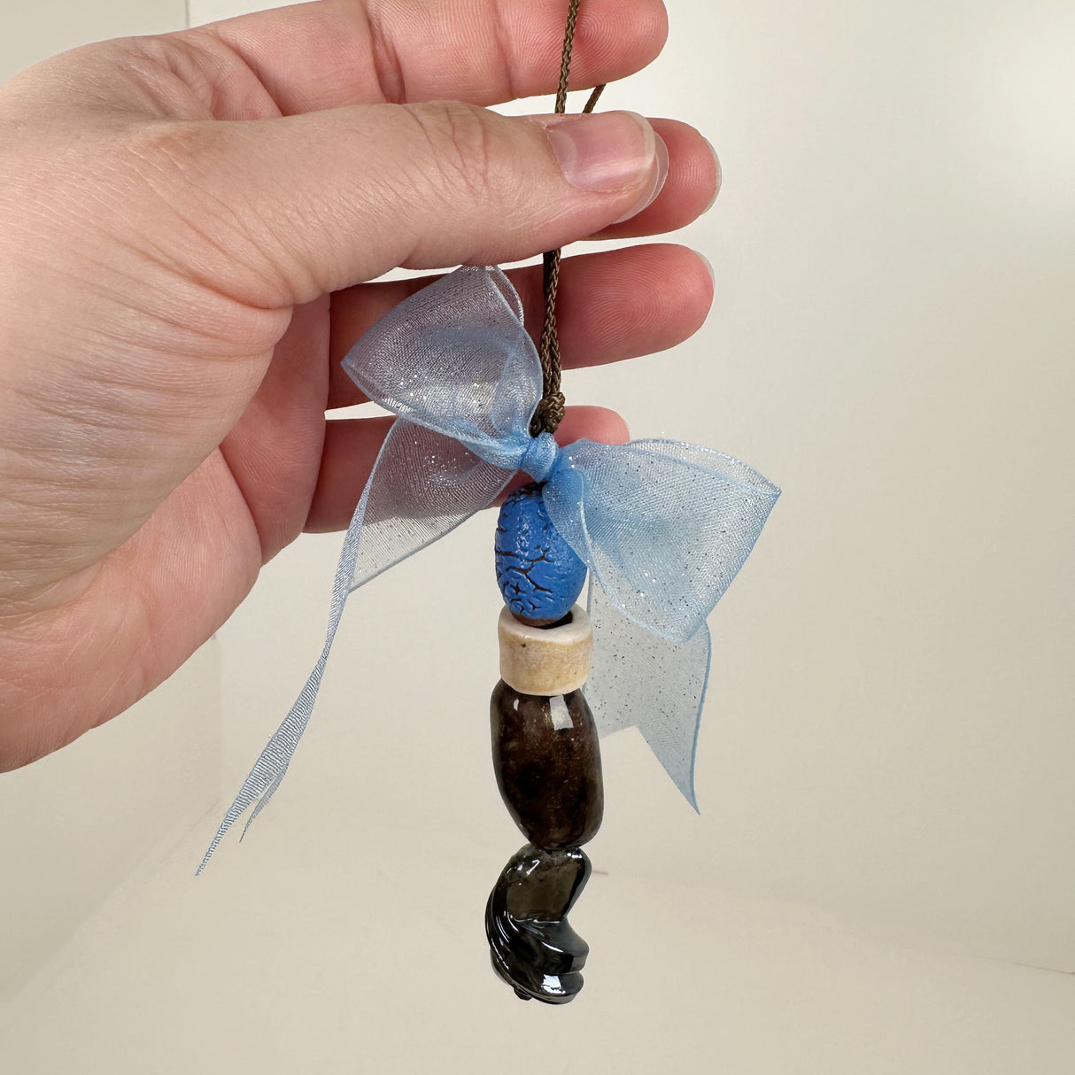 Blue Bow Ceramic Bead Ornament- C | Cera Stout