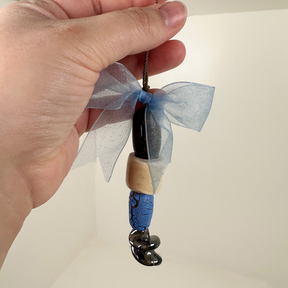 Blue Bow Ceramic Bead Ornament- E | Cera Stout