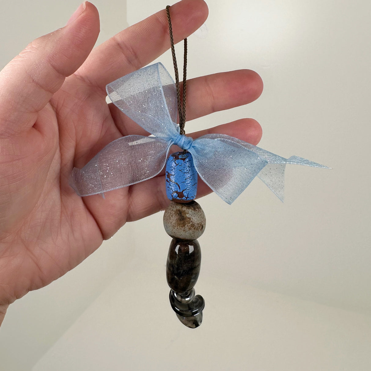 Blue Bow Ceramic Bead Ornament- F | Cera Stout