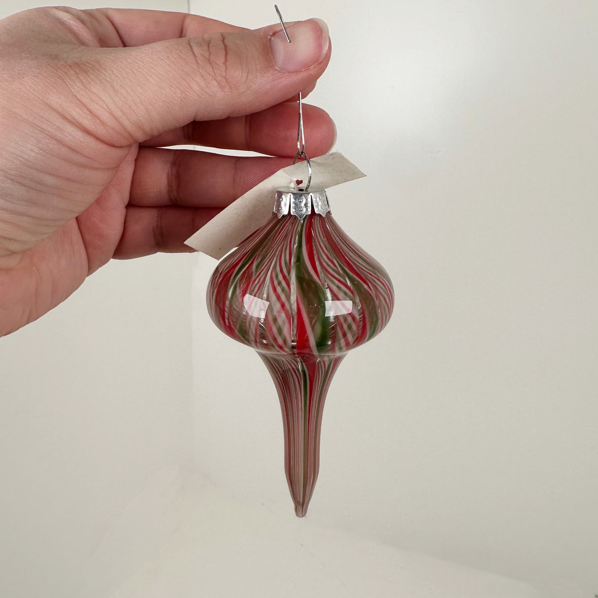 Red & Green Swirl Handblown Glass Ornament- A | Jay Slack