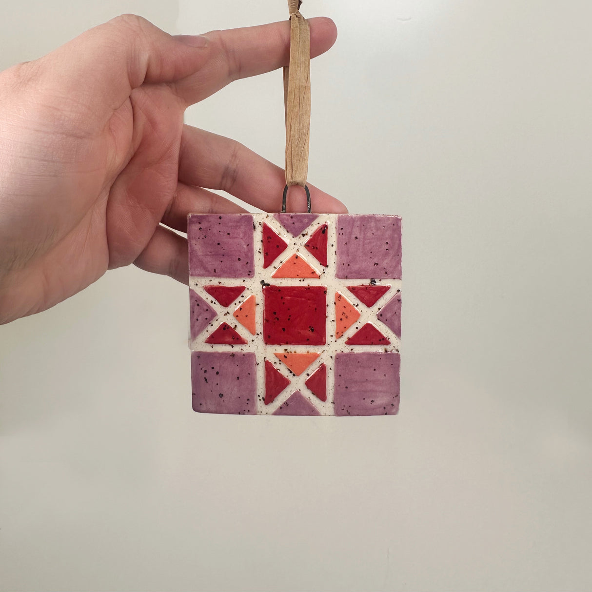 Purple, Red, & Pink Ceramic Quilt Ornament | Perrier Pottery