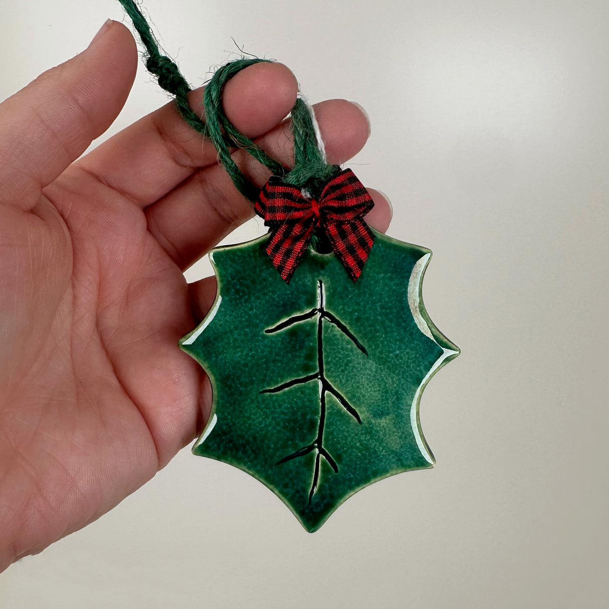 Single Leaf Mistletoe Ceramic Ornament | Sherry Strickland