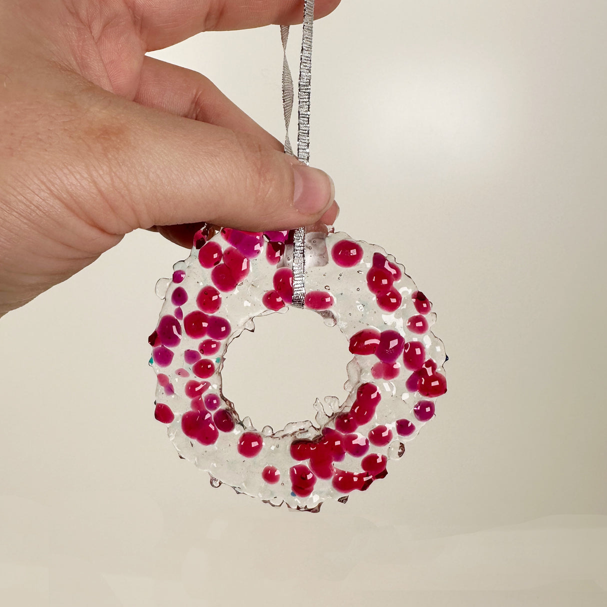 Dark Pink & Red Glass Wreath Ornament | Figments of Imagination