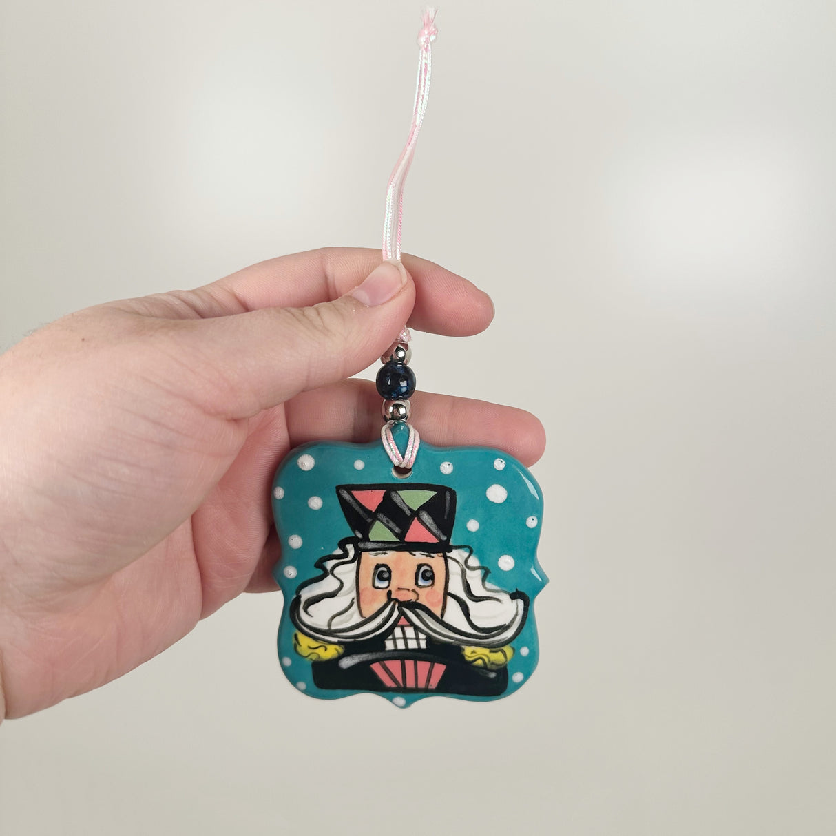 Handpainted Blue Scalloped Square Nutcracker Ceramic Ornament | Poppy Chick Studio