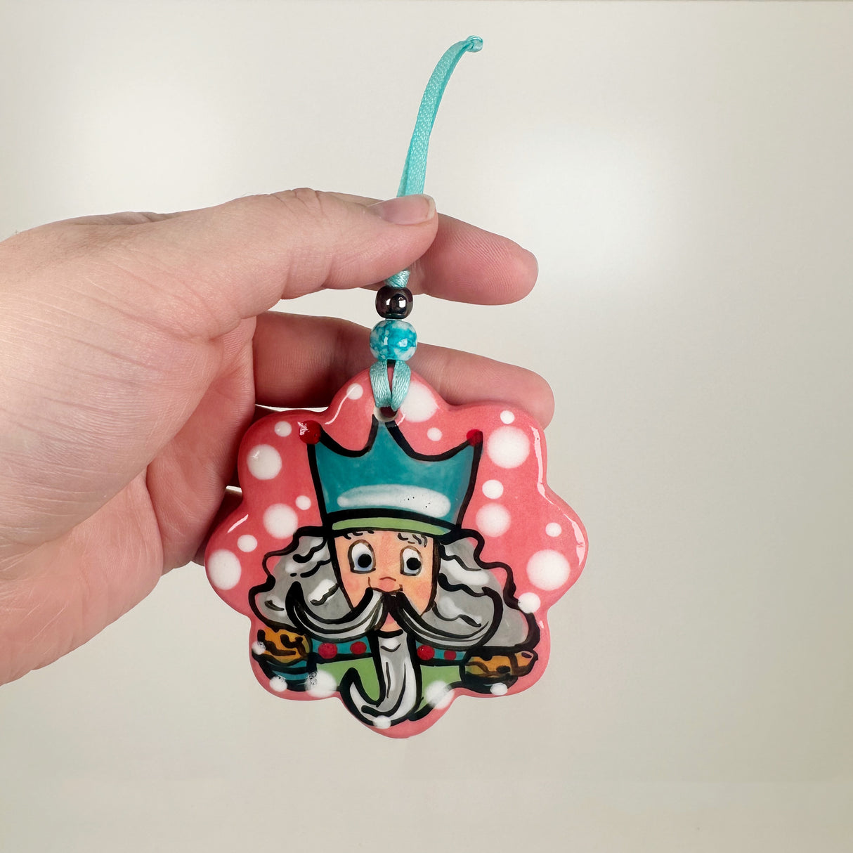 Handpainted Pink Scalloped Circle Nutcracker Ornament | Poppy Chick Studio