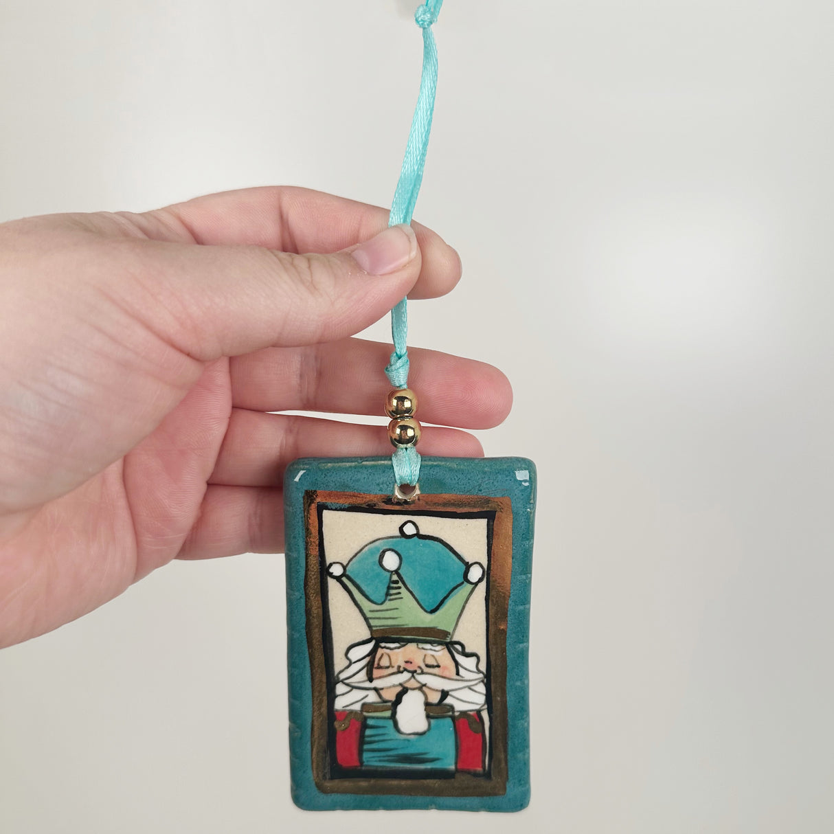 Handpainted Turquoise Rectangle Nutcracker Ornament with 22k Gold | Poppy Chick Studio