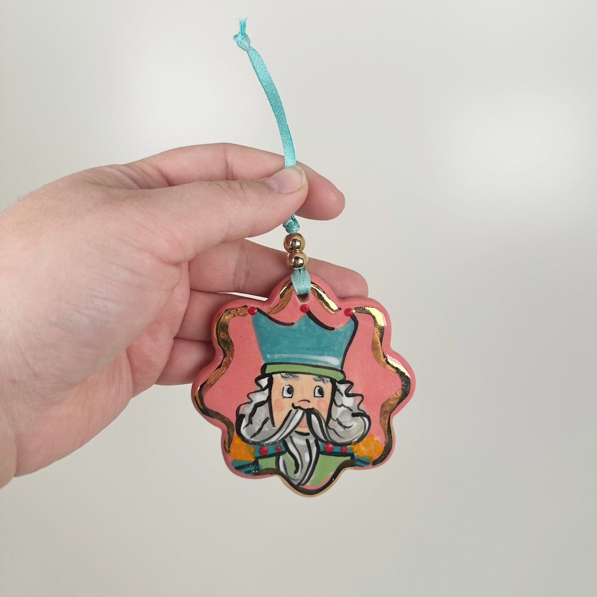 Handpainted Pink Scalloped Circle Nutcracker Ornament with 22k Gold | Poppy Chick Studio