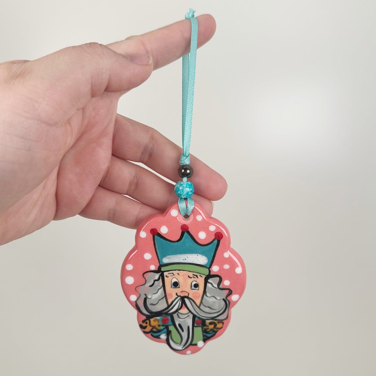 Handpainted Pink Scalloped Oval Nutcracker Ornament | Poppy Chick Studio