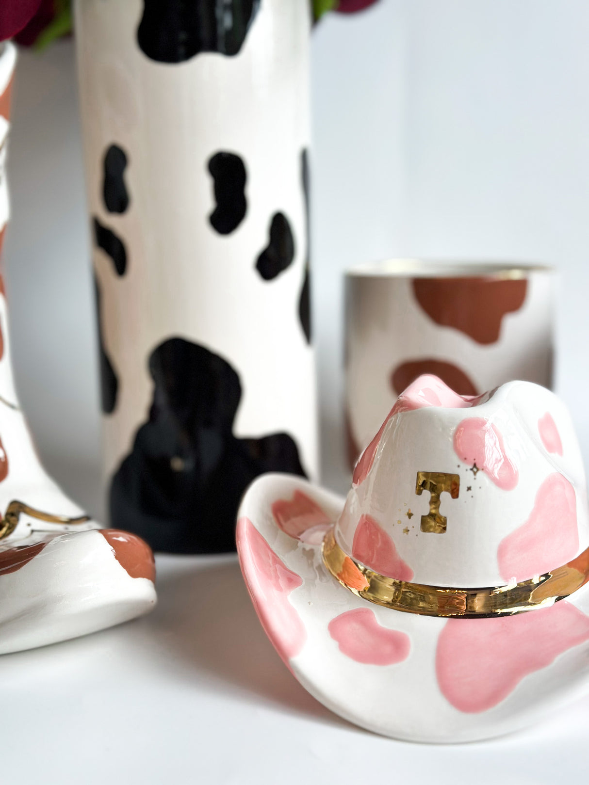 Monogrammed Cow Print Cowboy Hat