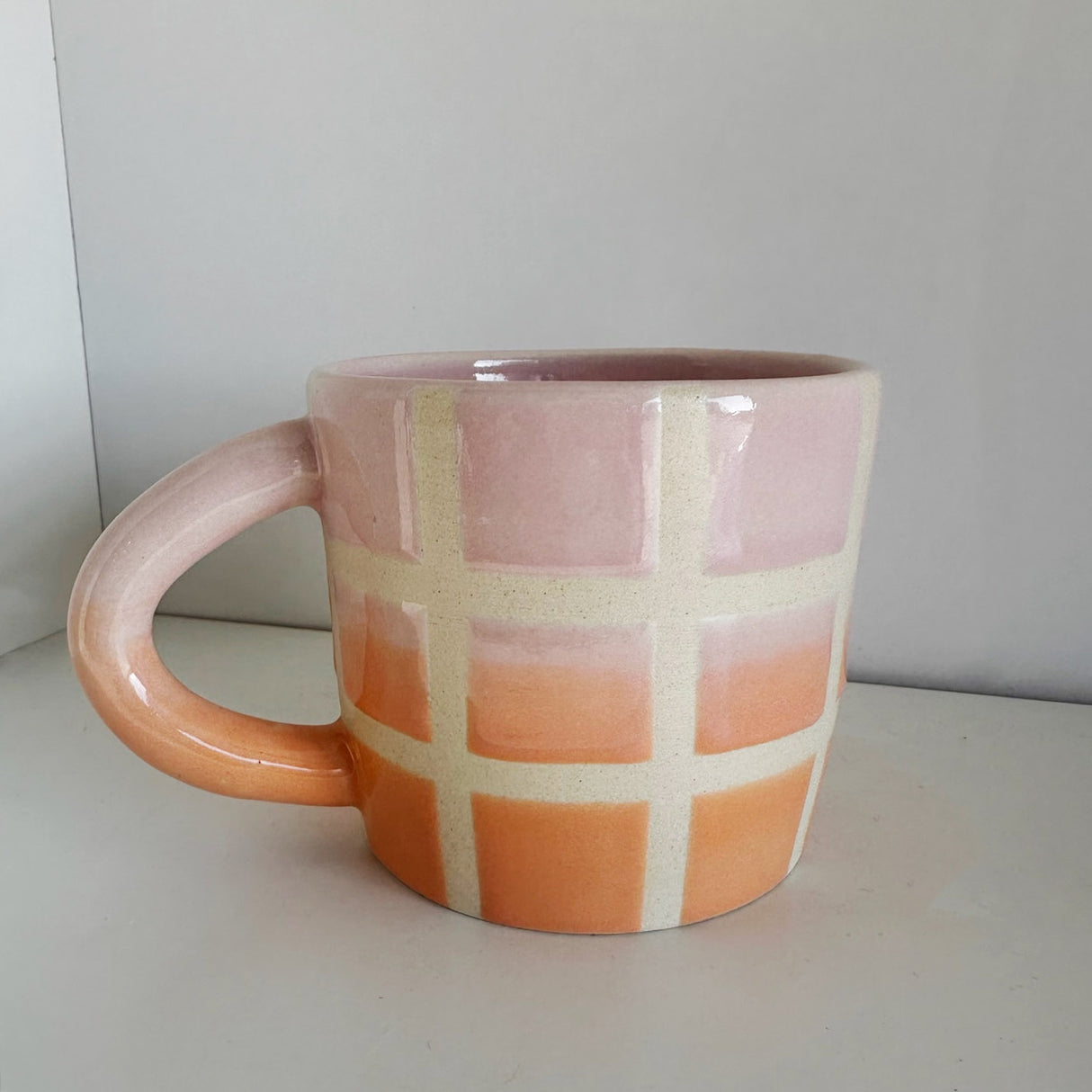 Peach and Orange Grid Mug | Terra Clay Co.