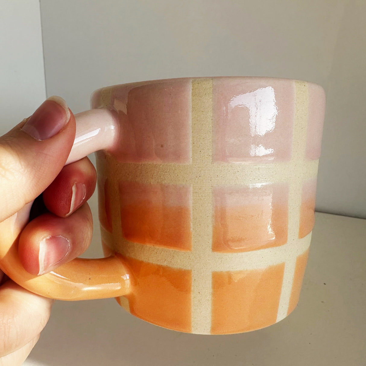 Peach and Orange Grid Mug | Terra Clay Co.