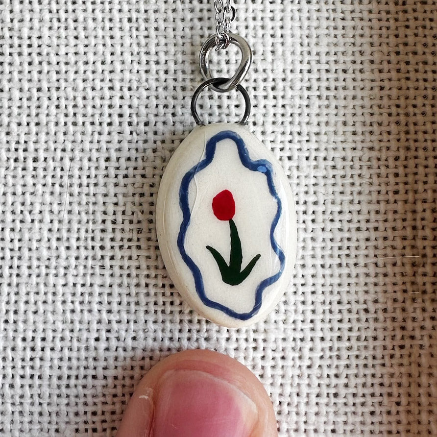 Red Tulip Ceramic Charm Necklace | Terra Clay Co.