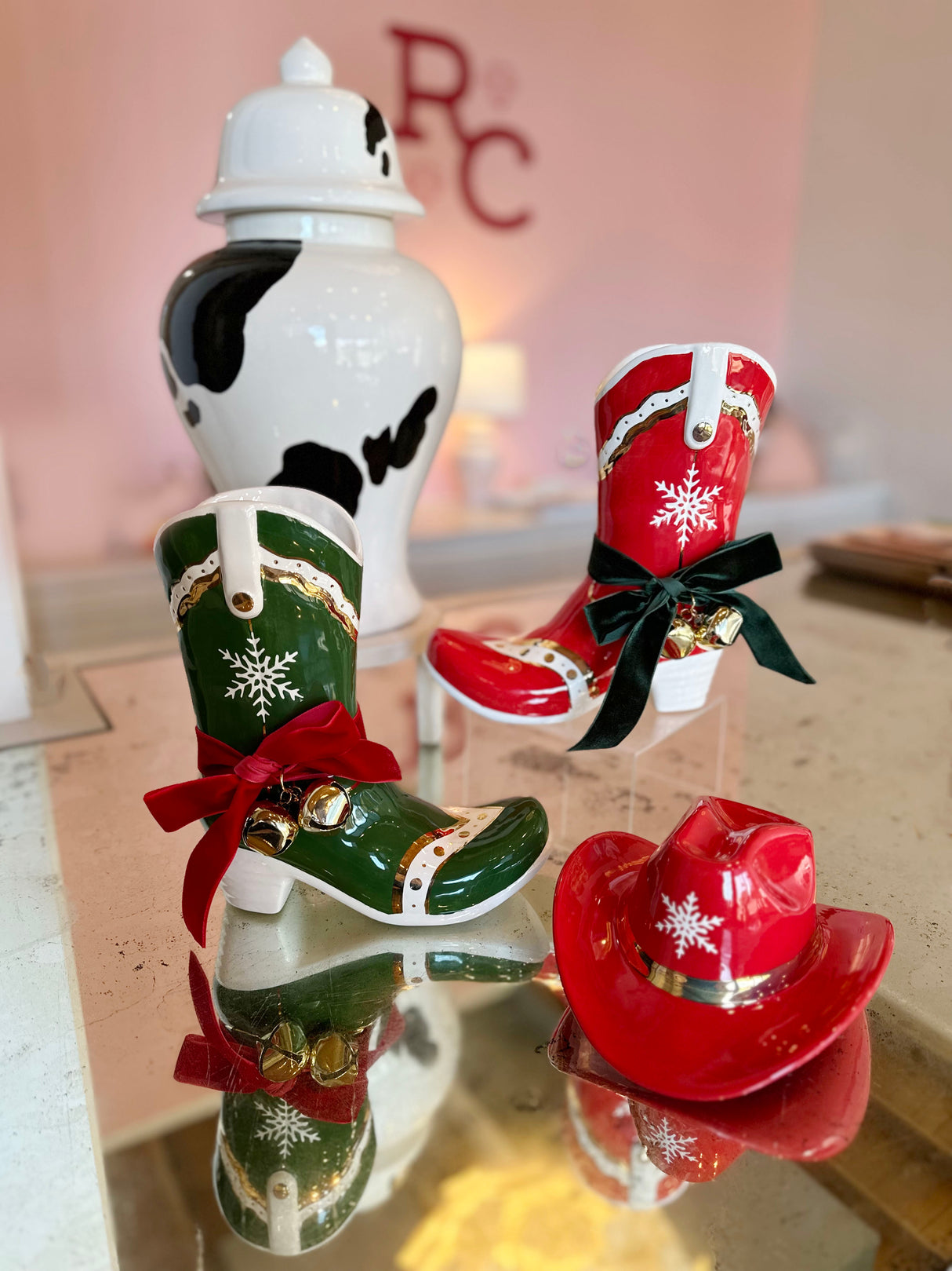 Santa's Cowboy Boot Vase