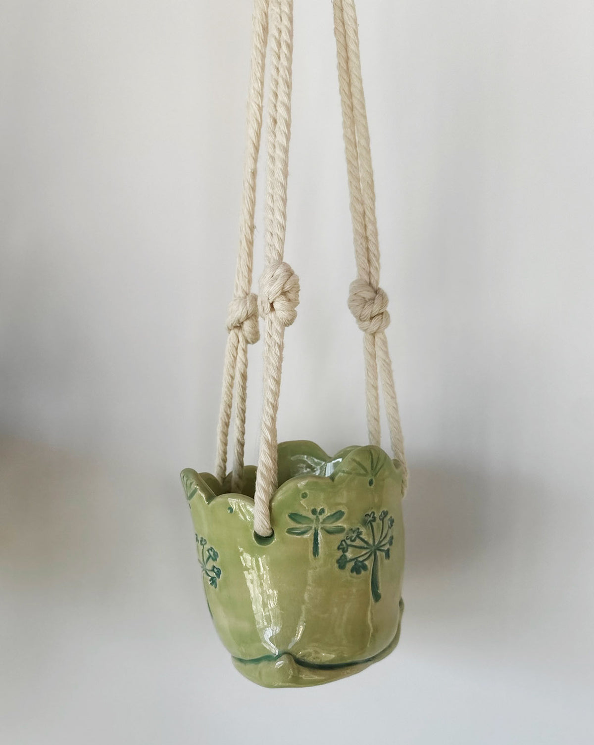 Green Hanging Planter with Stamped Details