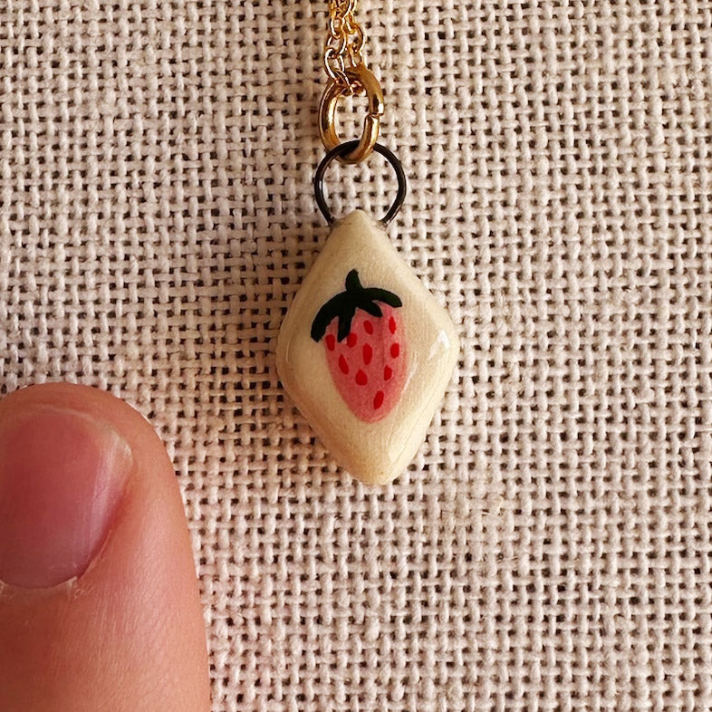 Strawberry Diamond Ceramic Charm Necklace | Terra Clay Co.