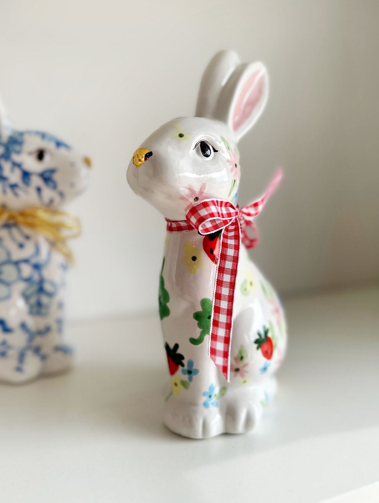 LIMITED! Hand Painted Strawberries and Clover Bunny with 22K Gold Accents