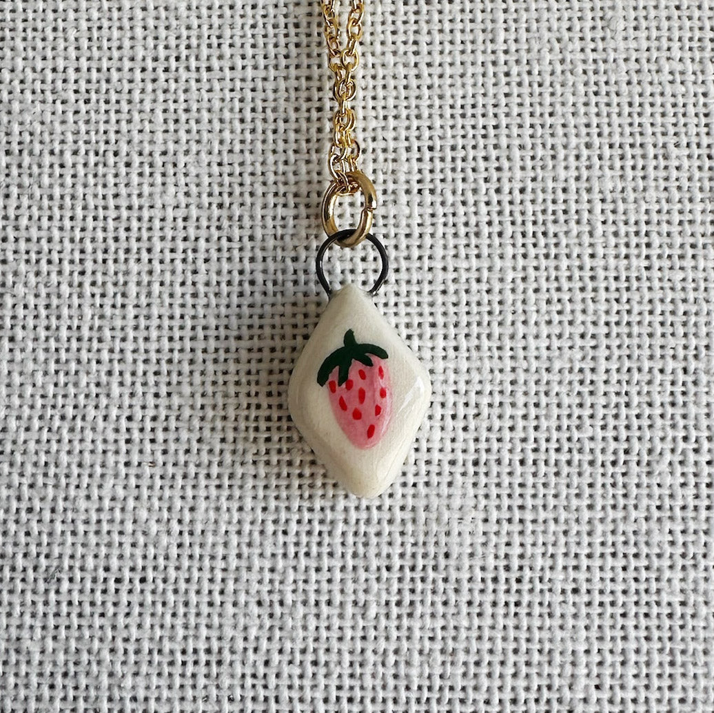 Strawberry Diamond Ceramic Charm Necklace | Terra Clay Co.