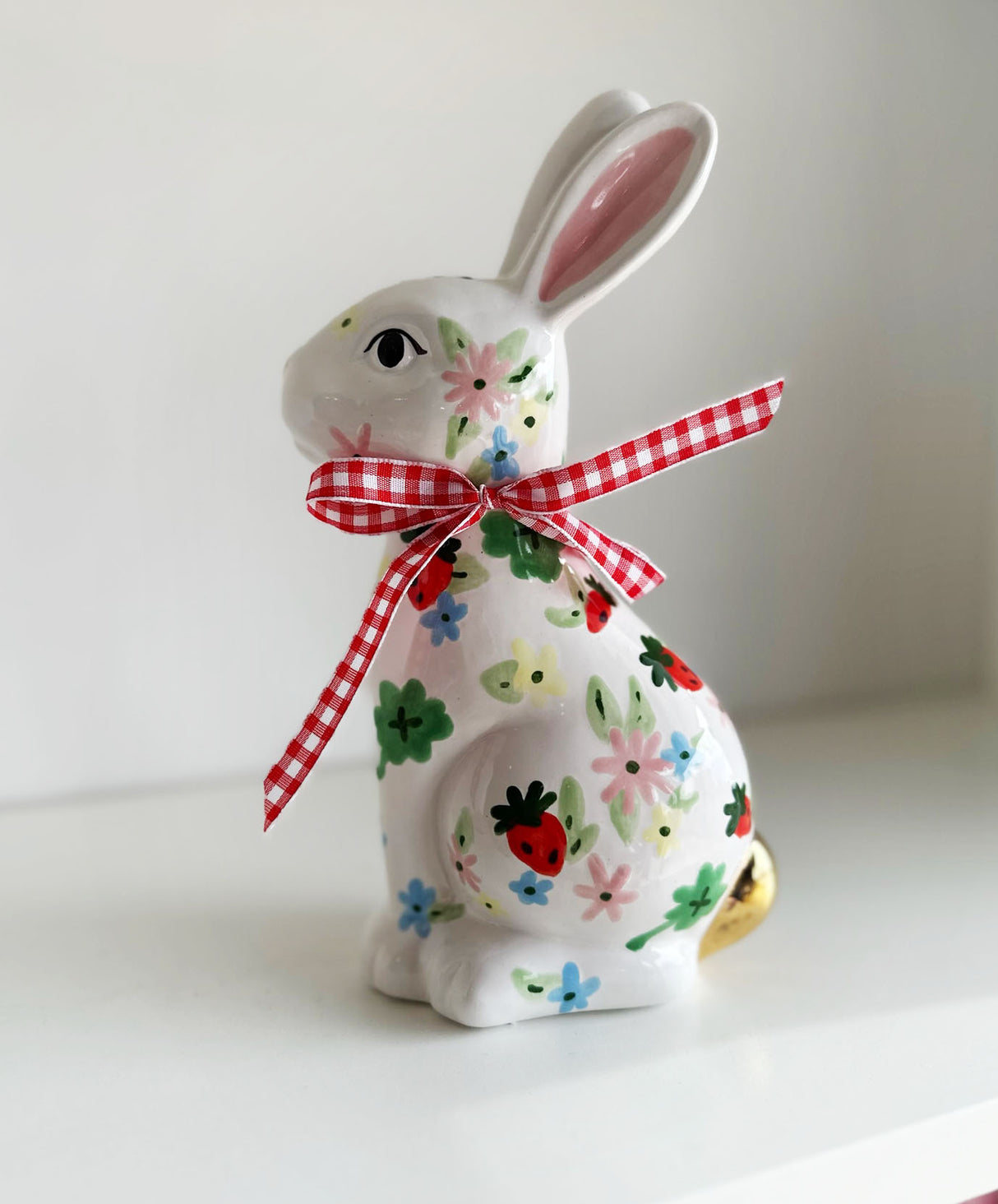 LIMITED! Hand Painted Strawberries and Clover Bunny with 22K Gold Accents