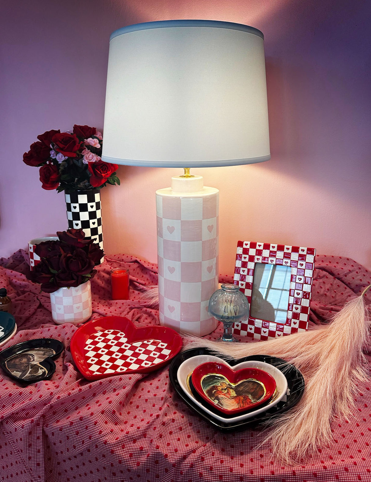 Checkered Heart Column Lamp