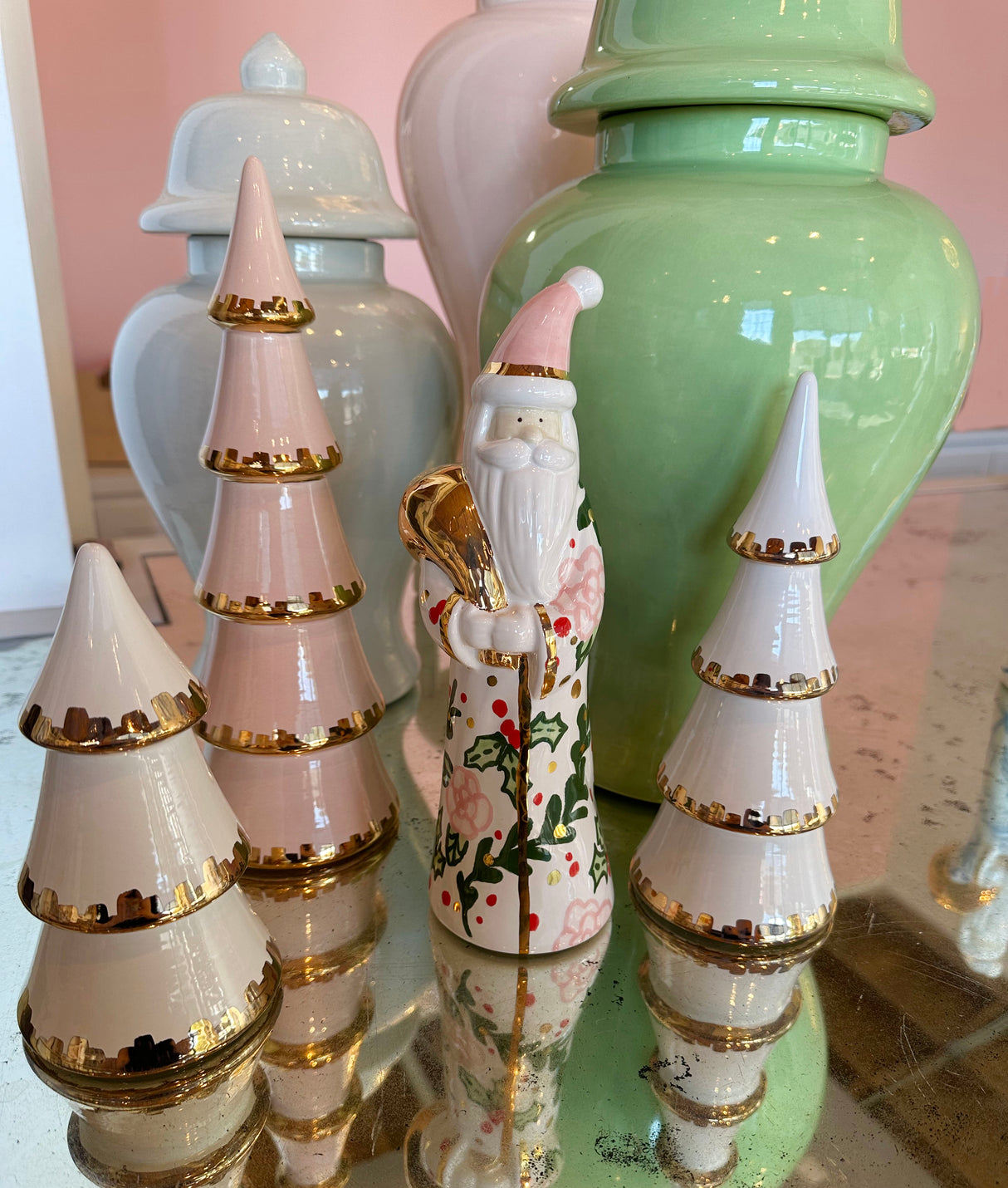 LIMITED! Hand Painted Holly and Floral Santa with 22K Gold Accents