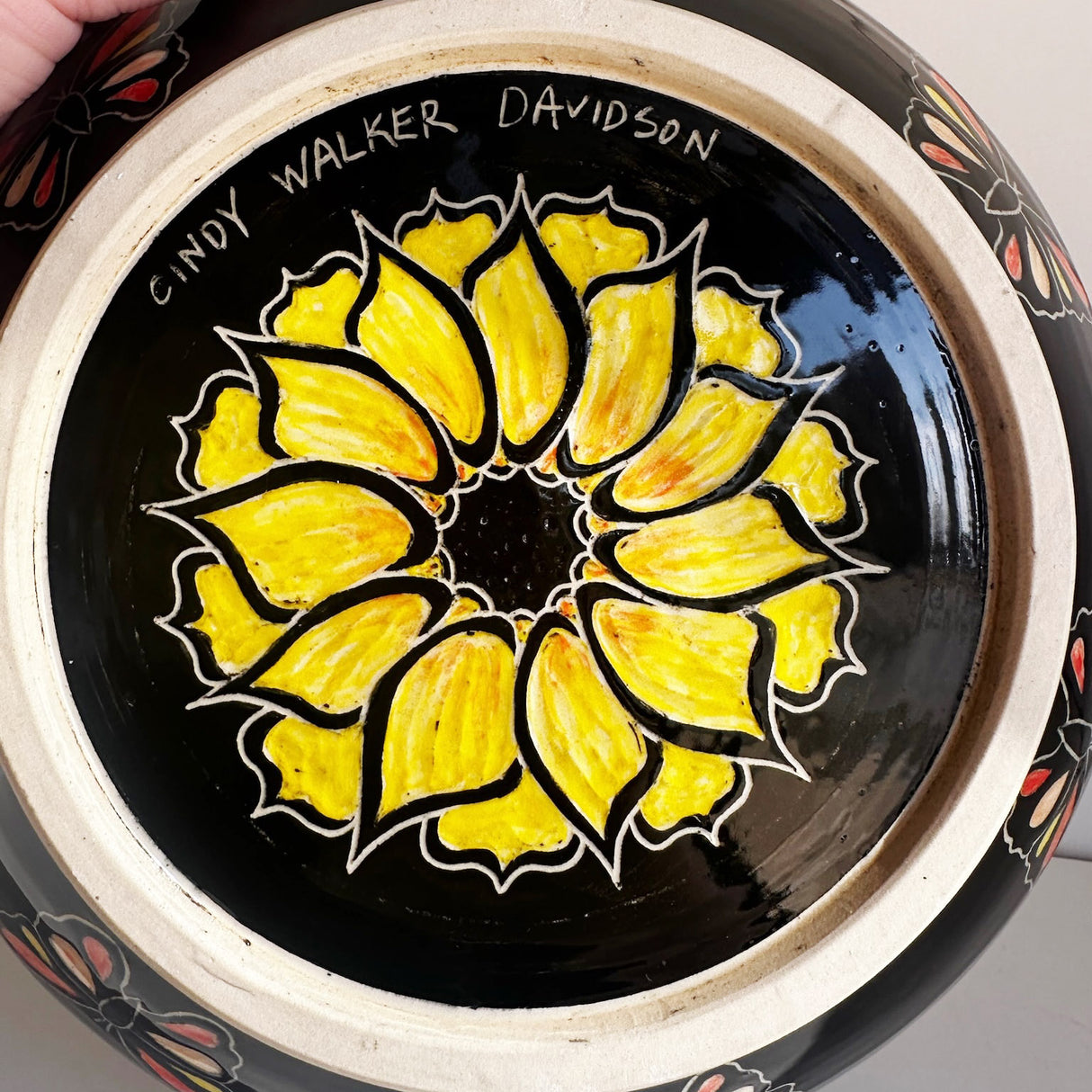 Carved Sunflower Shallow Bowl | Cindy Walker Davidson