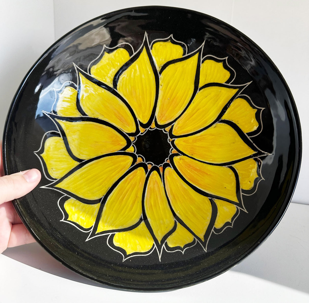 Carved Sunflower Shallow Bowl | Cindy Walker Davidson