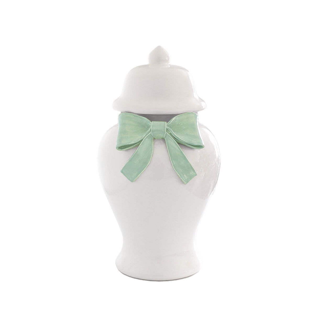Ginger Jars with Sculpted Ceramic Bow in Sea Glass