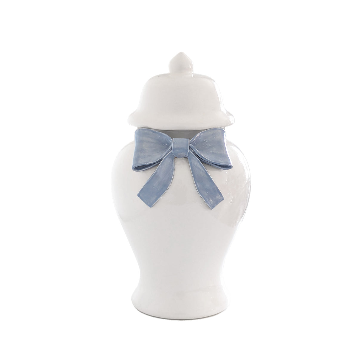Ginger Jars with Sculpted Ceramic Bow in Serenity Blue