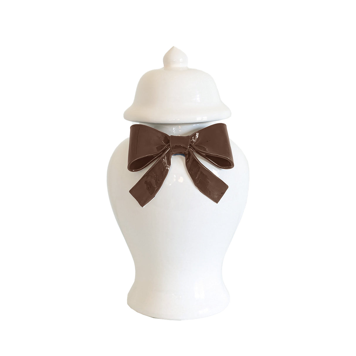 Ginger Jars with Sculpted Ceramic Bow in Chocolate
