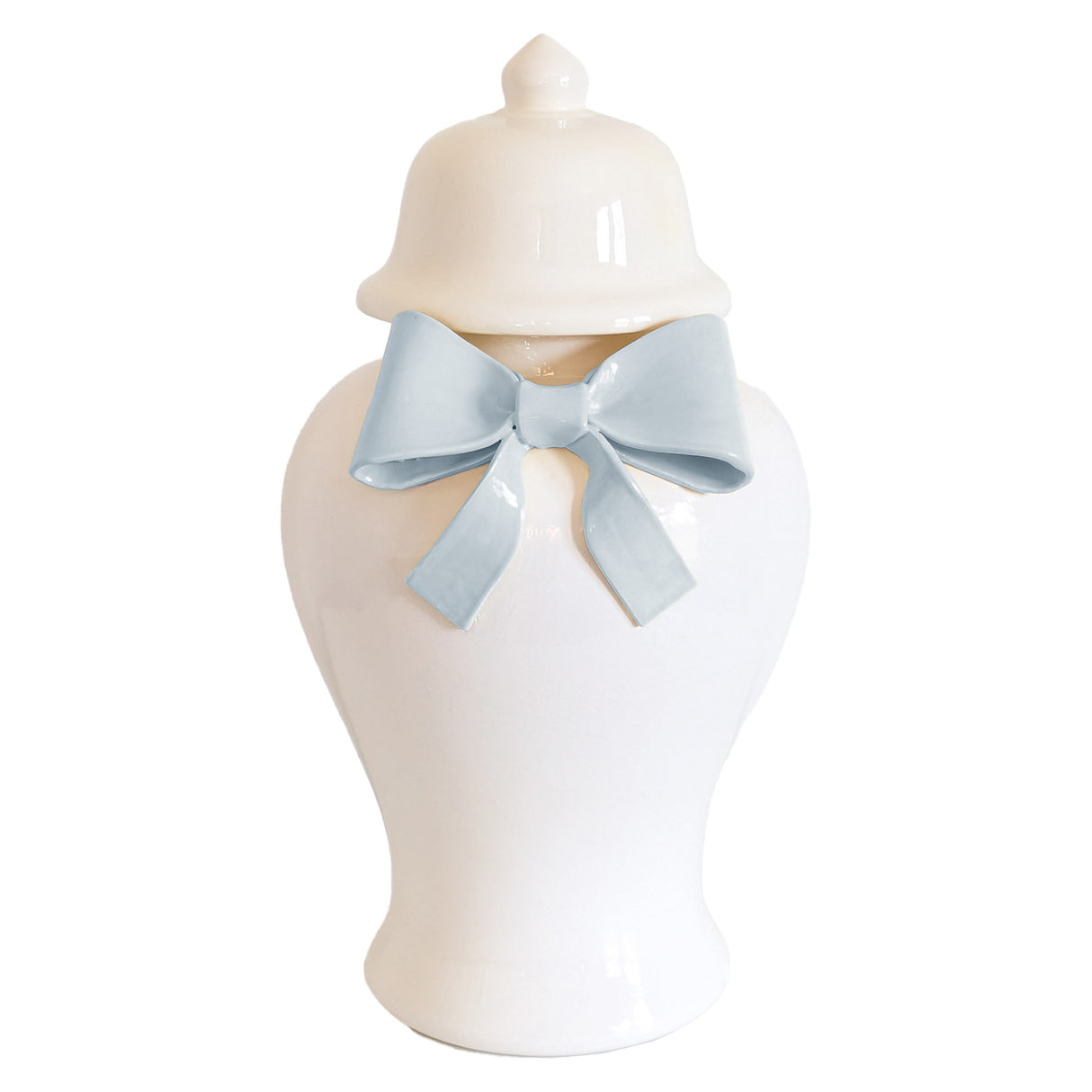 Ginger Jars with Sculpted Ceramic Bow in Hydrangea Light Blue