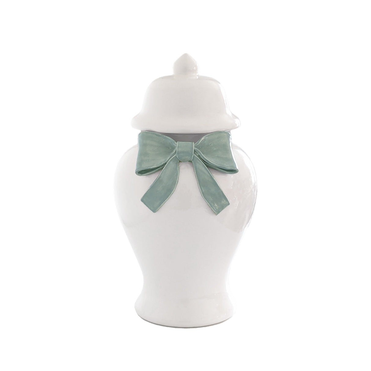 Ginger Jars with Sculpted Ceramic Bow in Lamb's Ear