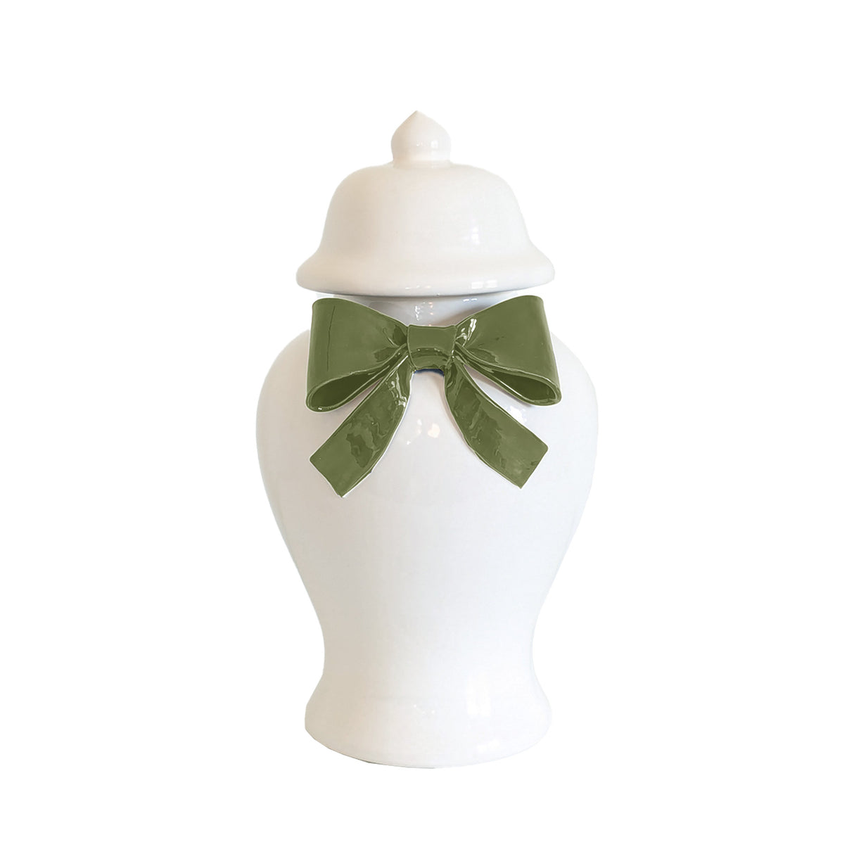 Ginger Jars with Sculpted Ceramic Bow in Moss Green