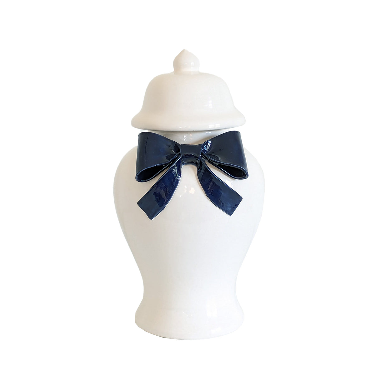 Ginger Jars with Sculpted Ceramic Bow in Navy