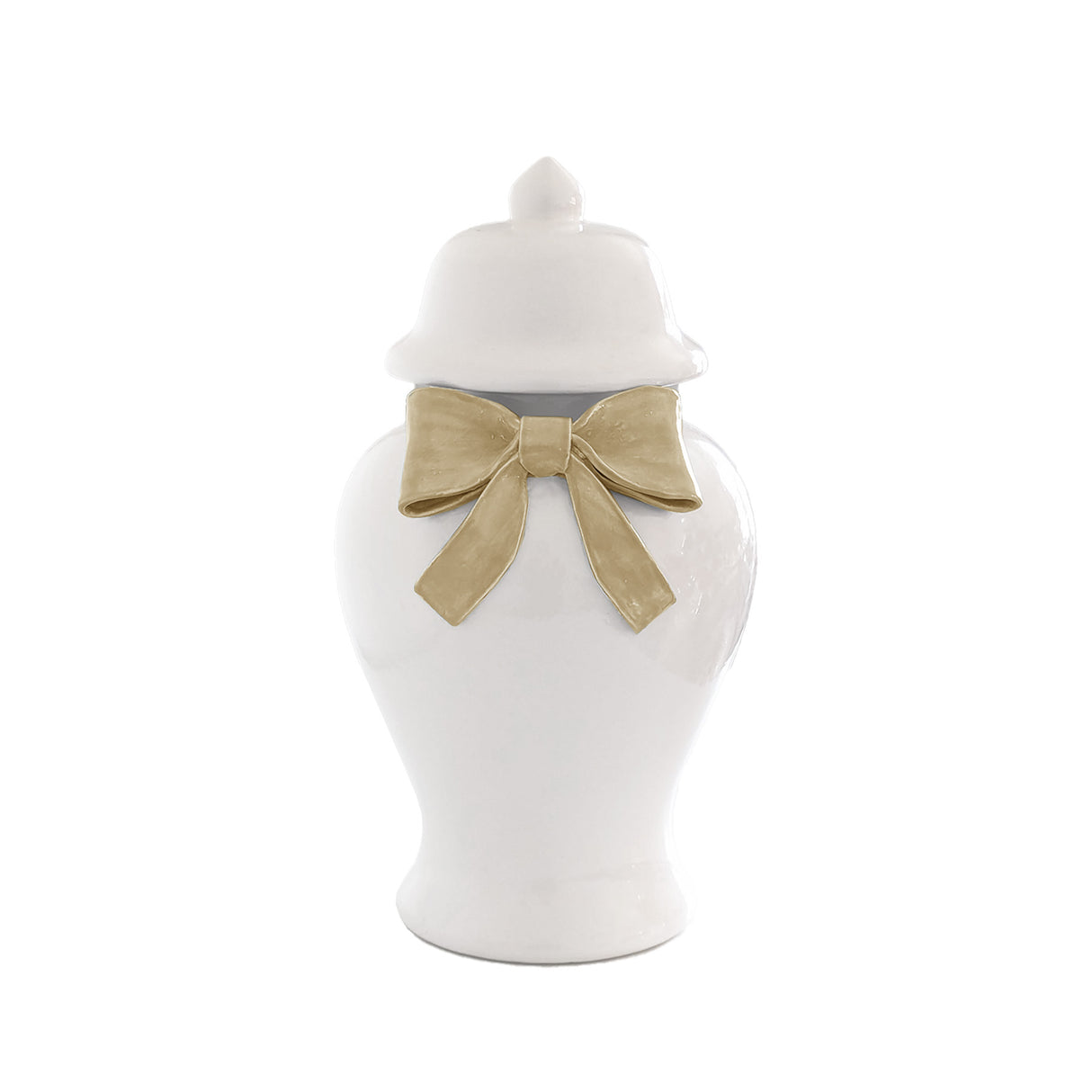 Ginger Jars with Sculpted Ceramic Bow in Sand