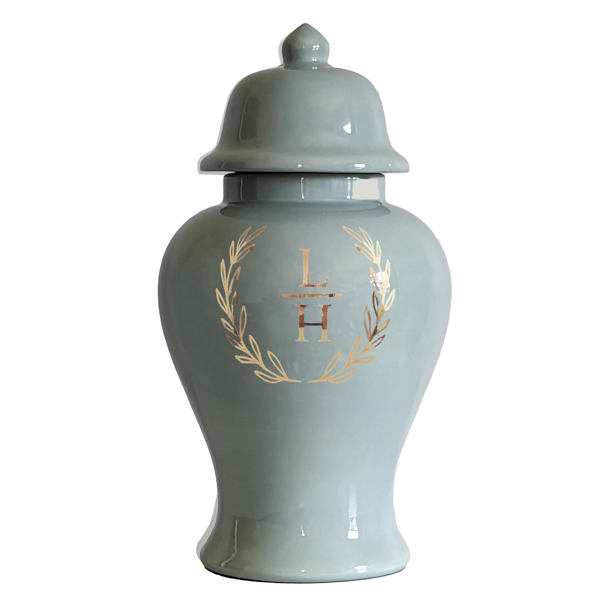 Laurel Wreath Monogram Ginger Jars in Lamb's Ear
