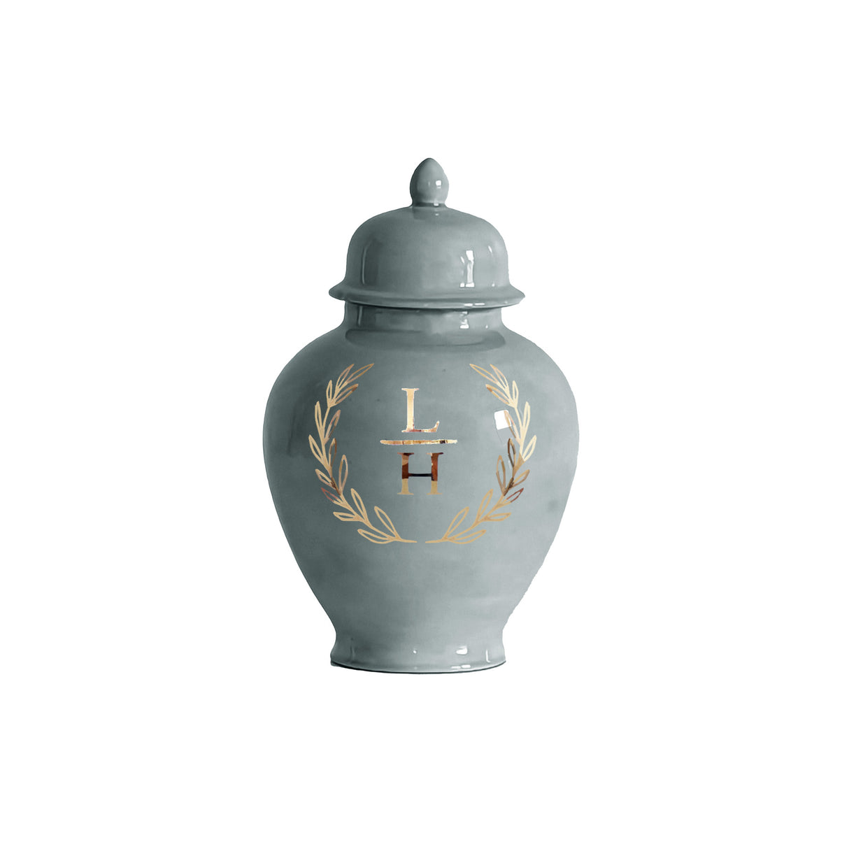 Laurel Wreath Monogram Ginger Jars in Lamb's Ear