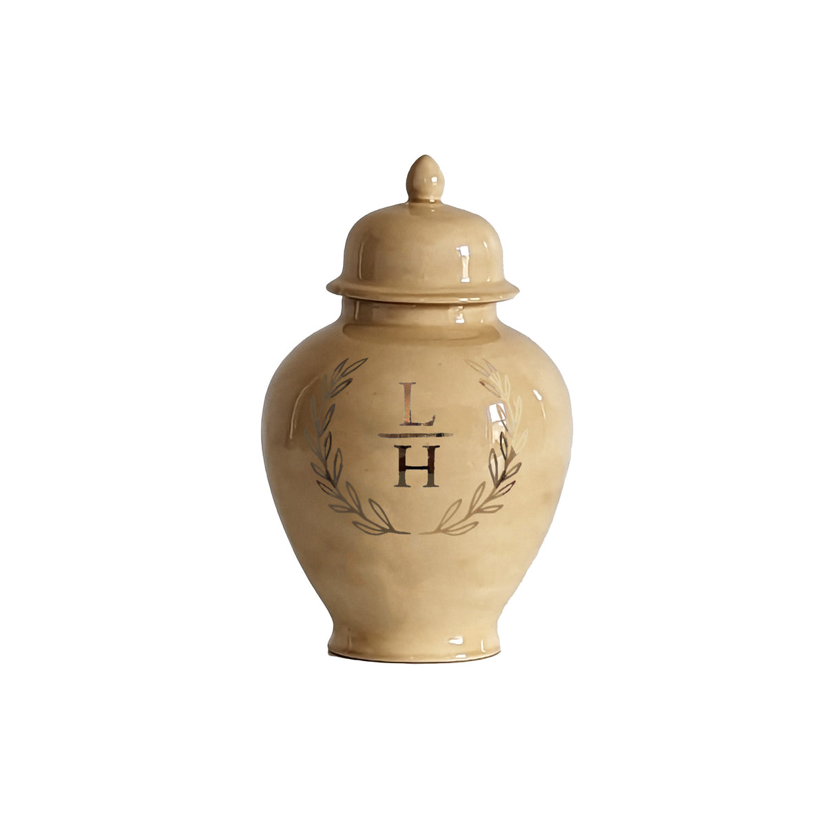 Laurel Wreath Monogram Ginger Jars in Sand